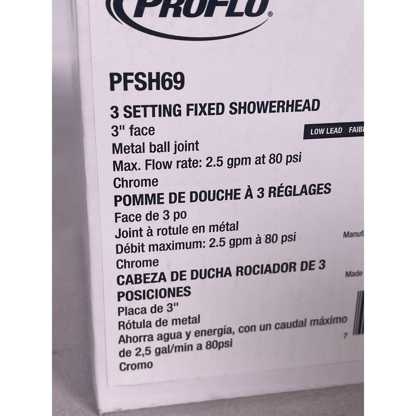 ProFlo 3 Setting Fixed Showerhead PFSH69