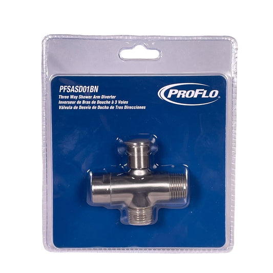 PROFLO Push Button 3 Way In-Line Shower Arm Diverter w 1/2" Connections Brushed Nickel